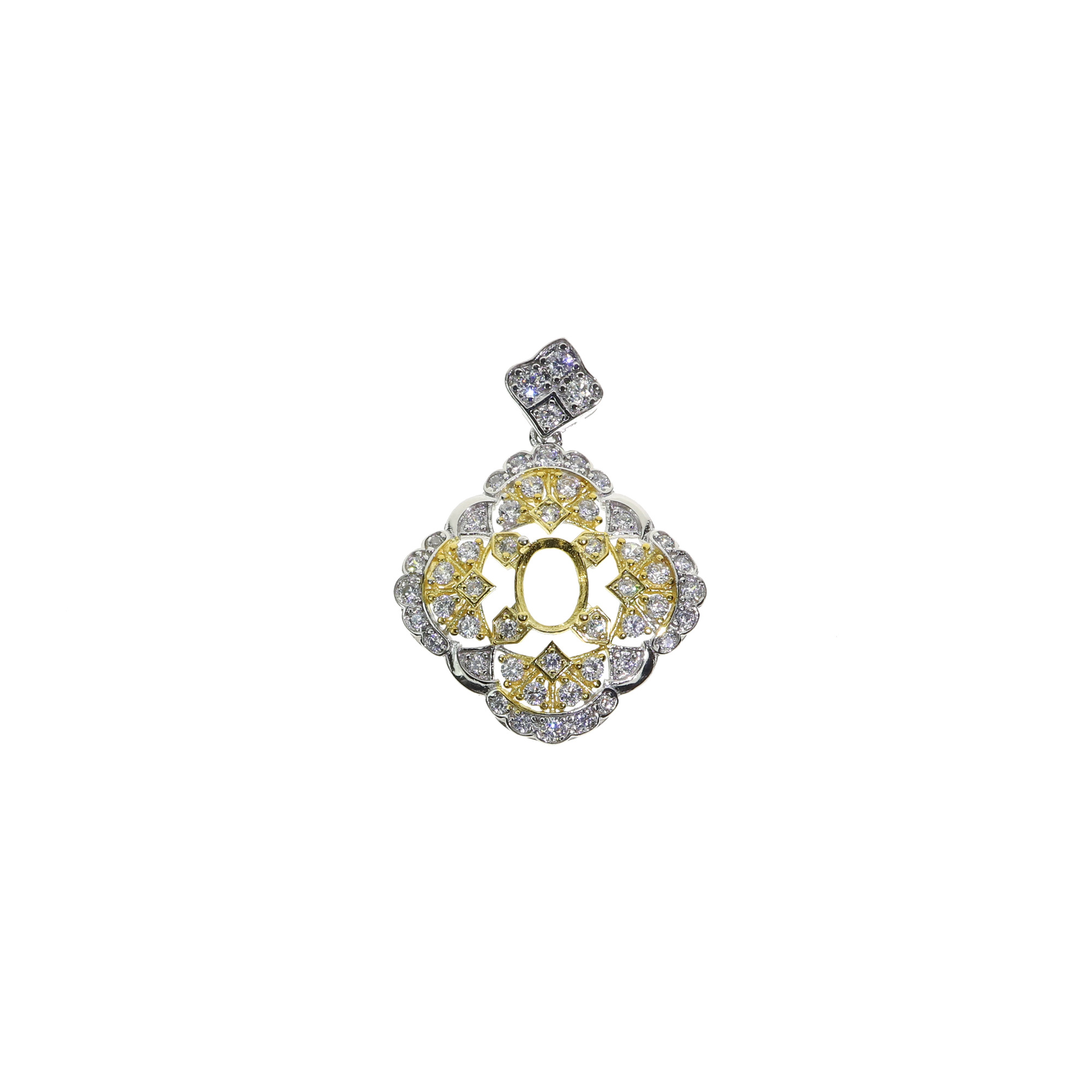 1Pcs 5X7MM Oval Bezel Gold Plated Pave Flower Vintage Style Solid 925 Sterling Silver Pendant Settings DIY Gemstone Jewelry Supplies 1421111 - Click Image to Close